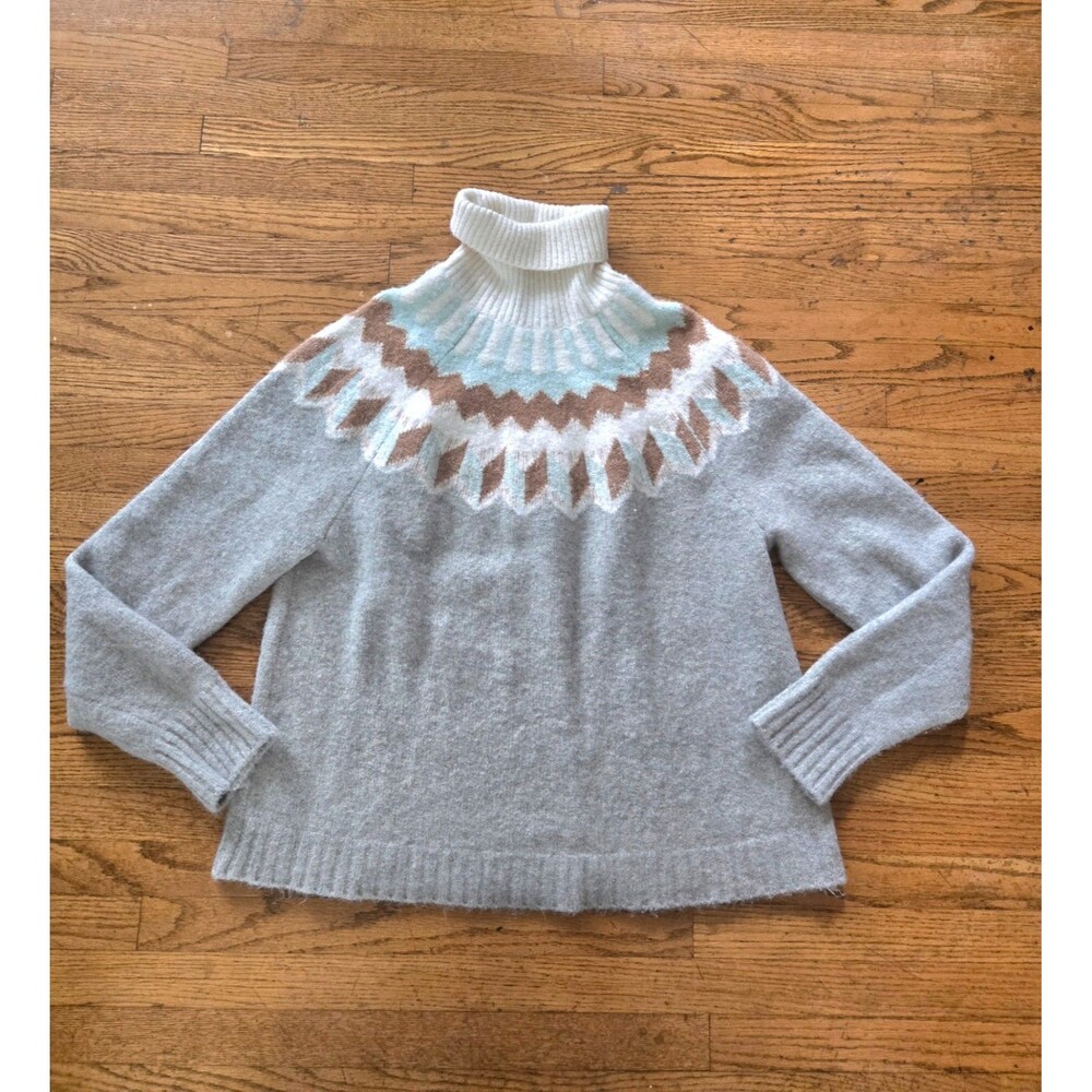 J Crew Womens Wool & Alpaca Blend Fair Isle Knit Turtleneck Sweater XL